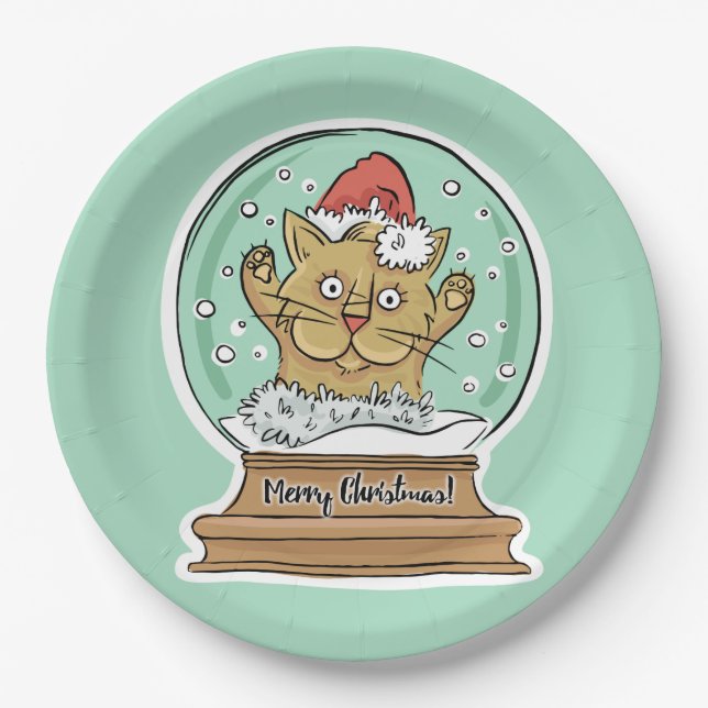 Cute Funny Christmas Cat paper plates (Front)