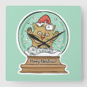 Cute Funny Christmas Cat wall clock