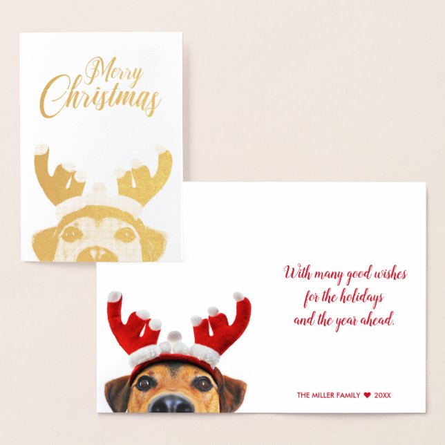 Cute Funny Christmas Dog Reindeer Antler Headband Foil Card (Display)
