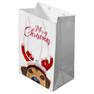 Cute Funny Christmas Dog Reindeer Antler Headband Medium Gift Bag