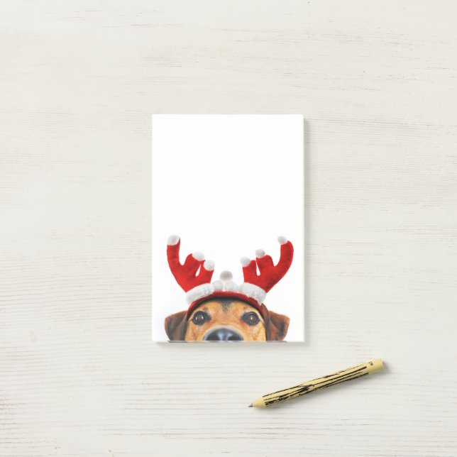 Cute Funny Christmas Dog Reindeer Antler Headband Post-it Notes (On Desk)