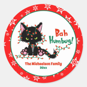 Cute Funny Christmas Grumpy Cat Classic Round Sticker
