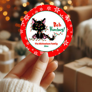 Cute Funny Christmas Grumpy Cat Classic Round Sticker