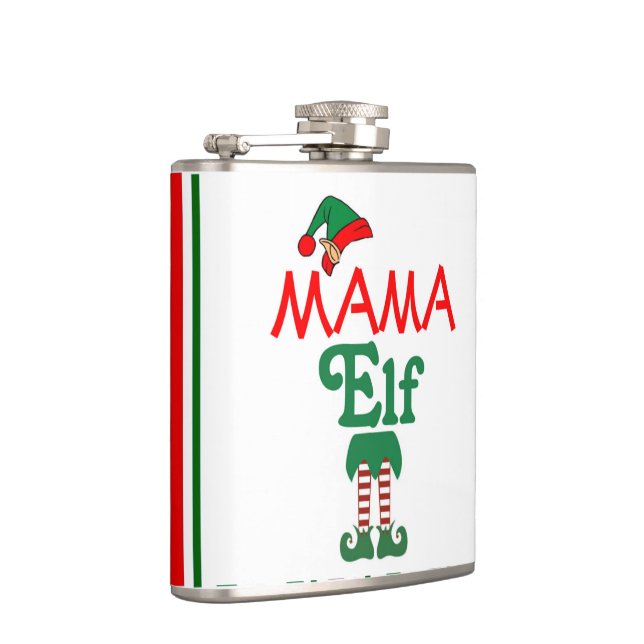 Cute Funny Christmas Holiday Mama Elf Hip Flask (Right)