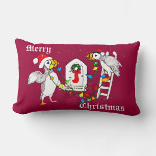 Cute Funny Christmas Hornbill Puffin Holiday Lumbar Cushion