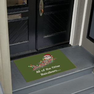 Cute Funny Christmas Lights Otter Reindeers Doormat