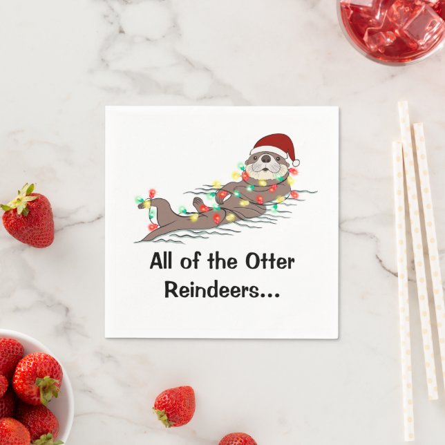 Cute Funny Christmas Lights Otter Reindeers  Napkin (Insitu)
