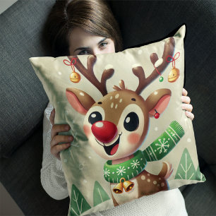 Cute Funny Christmas Reindeer Throw Pillow