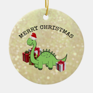Cute funny  Christmas Santa dinosaur Ceramic Ornament