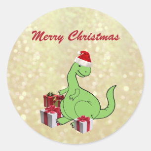 Cute funny  Christmas Santa dinosaur Classic Round Classic Round Sticker