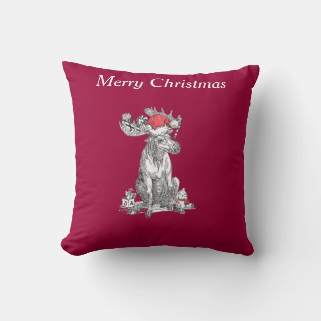 Cute Funny Christmas Sitting Moose Gifts Cushion (Front)
