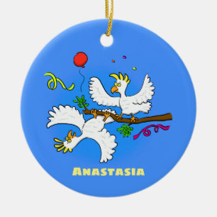 Cute funny cockatoo birds cartoon ceramic ornament