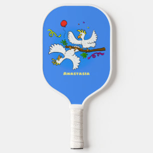 Cute funny cockatoo birds cartoon pickleball paddle