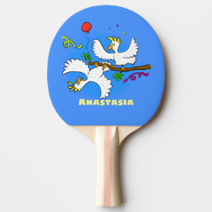 Cute funny cockatoo birds cartoon ping pong paddle
