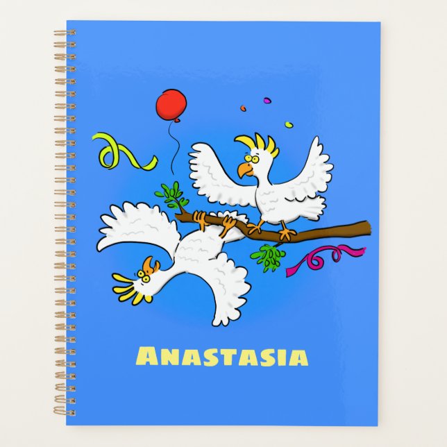 Cute funny cockatoo birds cartoon planner (Front)