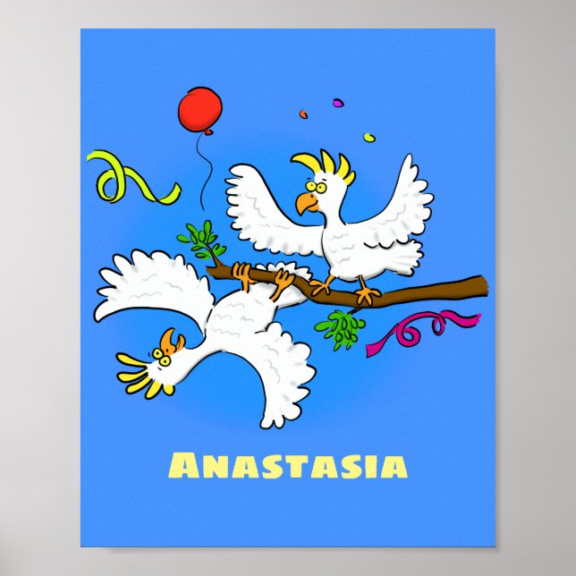 Cute funny cockatoo birds cartoon poster (Front)