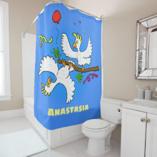 Cute funny cockatoo birds cartoon shower curtain