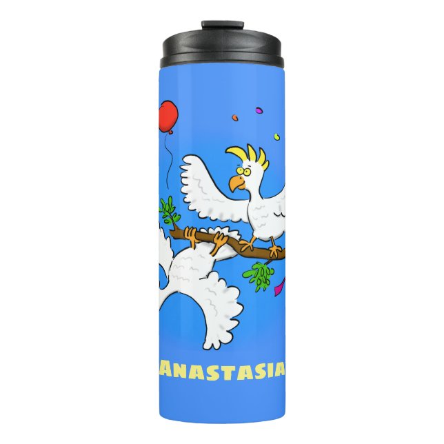 Cute funny cockatoo birds cartoon thermal tumbler (Front)