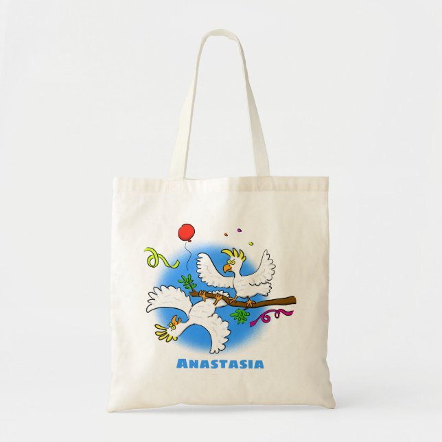 Cute funny cockatoo birds cartoon tote bag (Front)