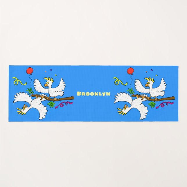 Cute funny cockatoo birds cartoon yoga mat (Front (Horizontal))