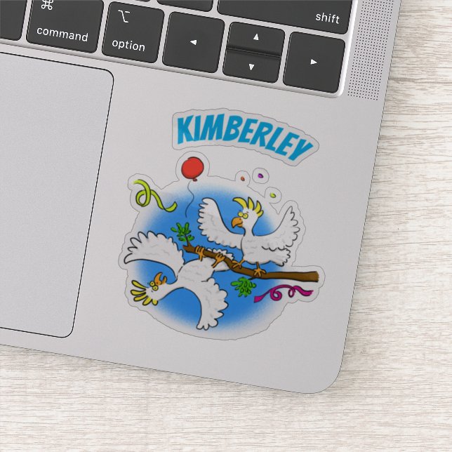 Cute funny cockatoo birds party cartoon (Detail)