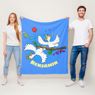 Cute funny cockatoo birds party cartoon fleece blanket