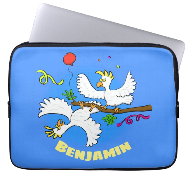 Cute funny cockatoo birds party cartoon laptop sleeve (Front)