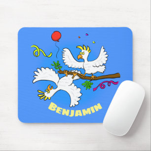 Cute funny cockatoo birds party cartoon mouse pad