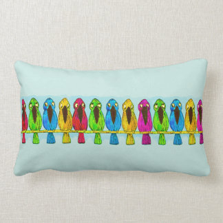 Cute Funny Colourful Birds Together Side by Side Lumbar Cushion