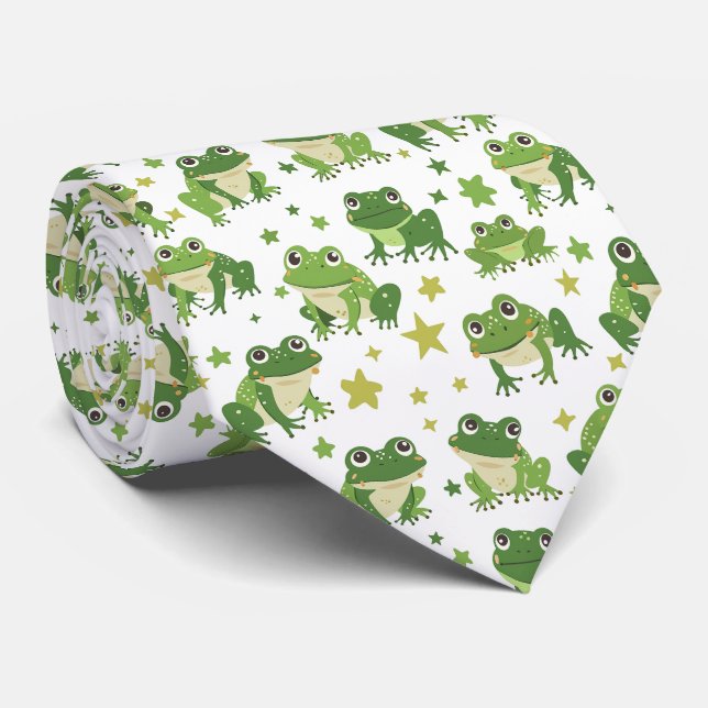 Cute Funny Colourful Frog Neck Tie (Rolled)