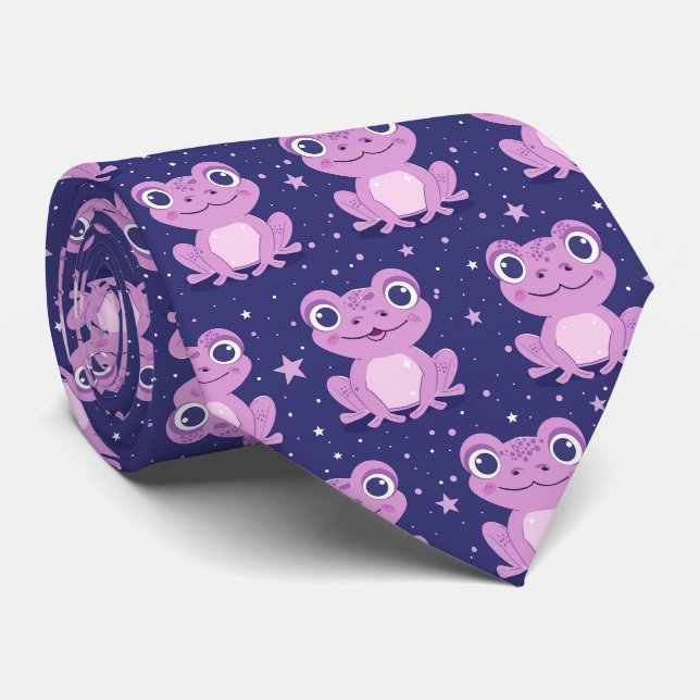 Cute Funny Colourful Frog Neck Tie (Rolled)