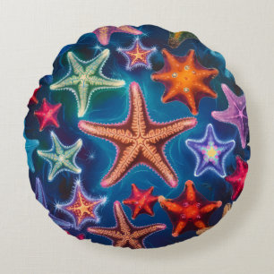 Cute funny colourful little Starfish in the sea  Round Cushion