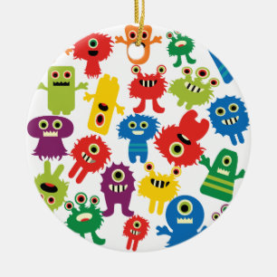 Cute Funny Colourful Monsters Pattern Ceramic Ornament