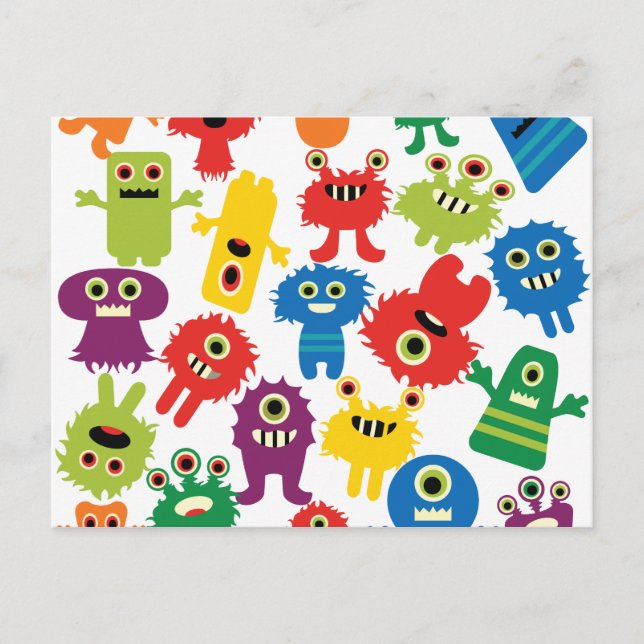 Cute Funny Colourful Monsters Pattern Postcard (Front)