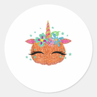 Cute Funny Colourful Unicorn Pumpkin Hal Classic Round Sticker