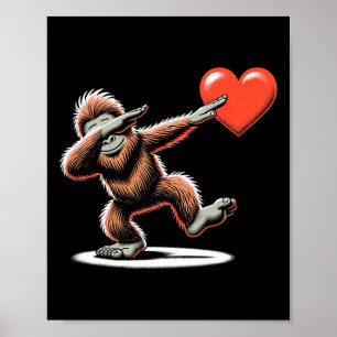 Cute Funny Cool Bigfoot Dabbing Heart Valentines D Poster