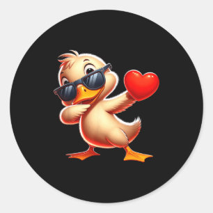 Cute Funny Cool Duck Dabbing Heart Valentines Day Classic Round Sticker