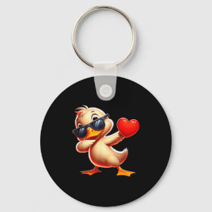 Cute Funny Cool Duck Dabbing Heart Valentines Day Key Ring