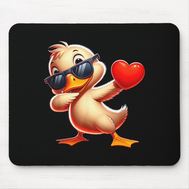 Cute Funny Cool Duck Dabbing Heart Valentines Day  Mouse Pad (Front)