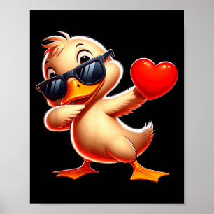 Cute Funny Cool Duck Dabbing Heart Valentines Day  Poster