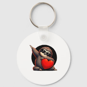 Cute Funny Cool Sloth Dabbing Heart Valentines Day Key Ring
