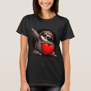 Cute Funny Cool Sloth Dabbing Heart Valentines Day T-Shirt