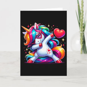 Cute Funny Cool Unicorn Dabbing Heart Valentines D Card