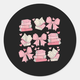 Cute Funny Coquette Bow Coffee And Books Nerds Val Classic Round Sticker