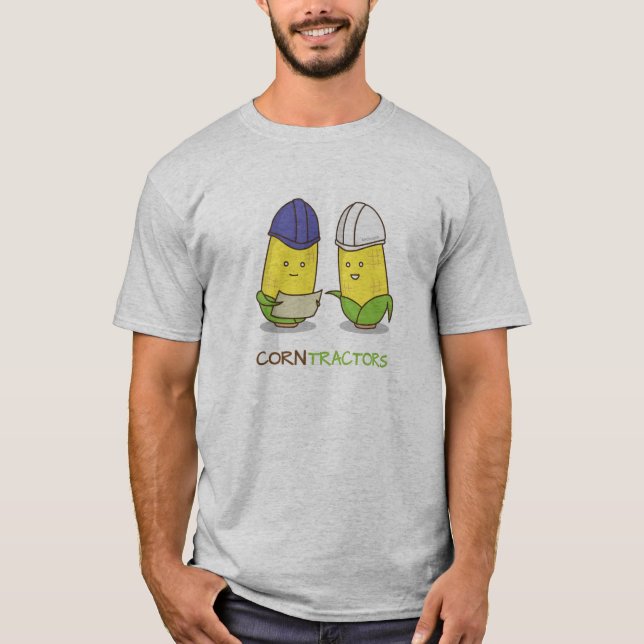 Cute Funny Corn Contractors Punny Humour T-Shirt (Front)