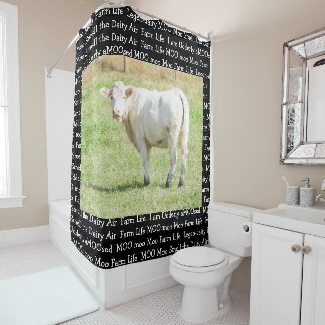 Cute Funny Cow Close Up Photo  Shower Curtain (In Situ)