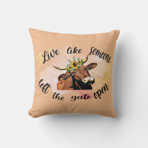 Cute Funny Cow Quote Beige Cushion