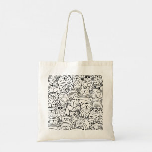 Cute Funny Crowd of Cartoon Zen Cats Black White Tote Bag