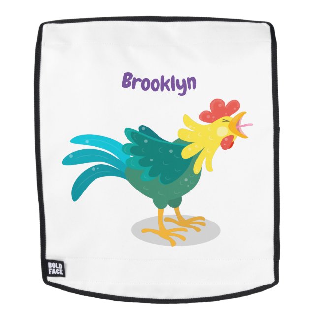 Cute funny crowing rooster cartoon illustration backpack (Removable Face)