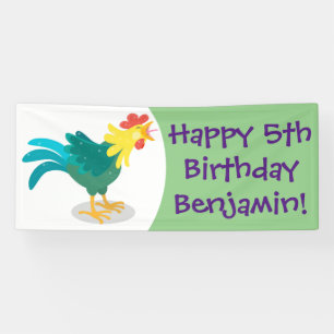 Cute funny crowing rooster cartoon illustration banner